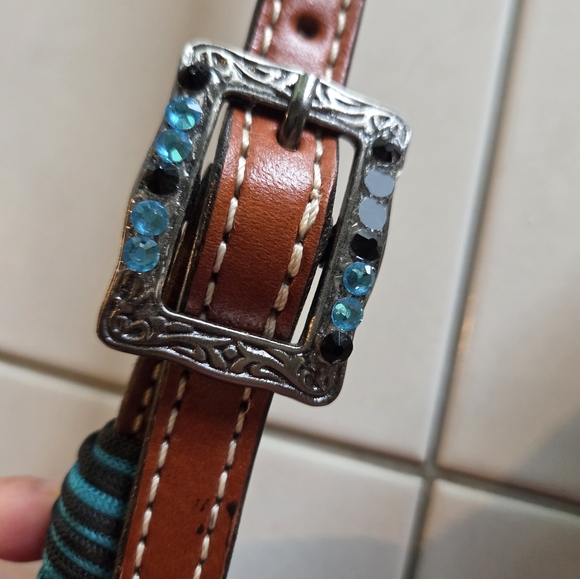 Horse Western Teal And Black Headstall - Picture 3 of 5